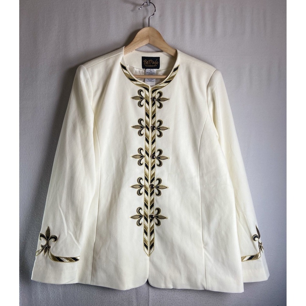 NWT Bob Mackie Jacket M Ivory Gold Embroidered Fleur de Lis Formal Dressy Coat